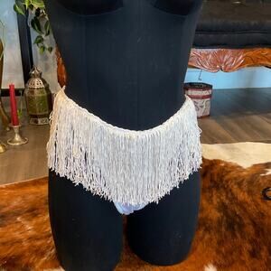 Vintage Faris High Waist Tasseled Summer Mini Skirt One Size White